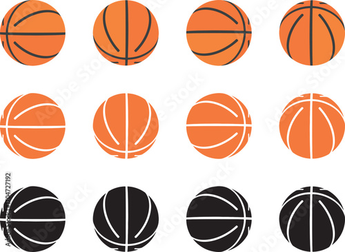 Collection of Basketballs A Set of Illustrated Basketballs in Various Colors and Styles for Sports and Design