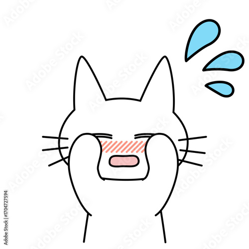 照れて顔を赤くする猫のイラスト