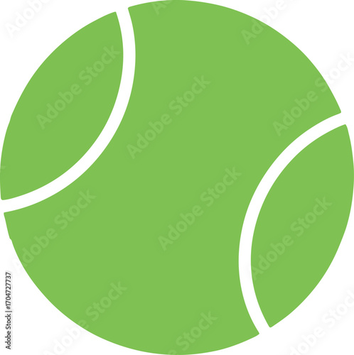 Minimalist green tennis ball icon in a flat design style. A vector graphic symbol representing tennis, sports equipment, athletic competition, and active recreation concepts