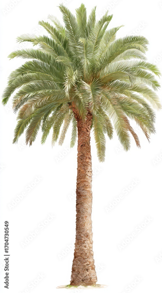 Fototapeta premium Isolated palm tree, light green fronds, tan trunk
