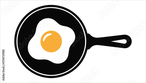 Fried Egg in Frying Pan Vector Breakfast Food and Cooking Icon