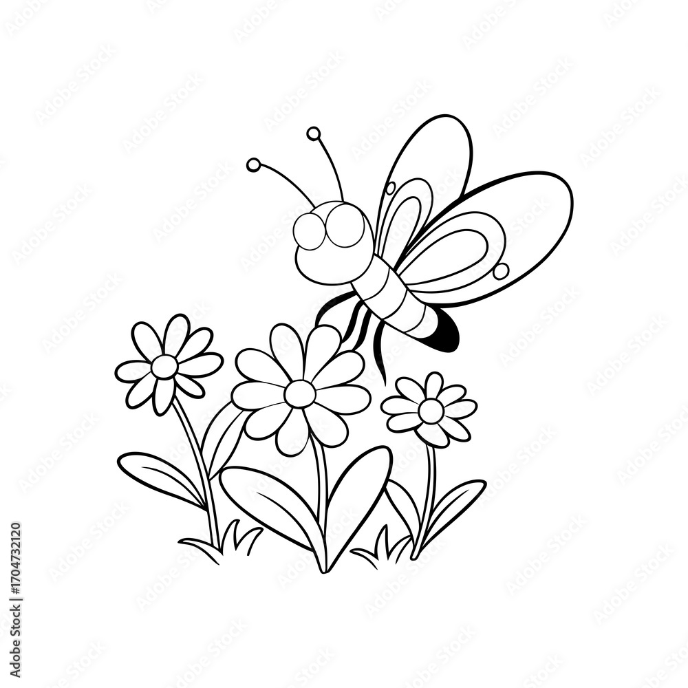 Fototapeta premium Butterfly Coloring Page Cute Insect with Flowers Illustration for Kids