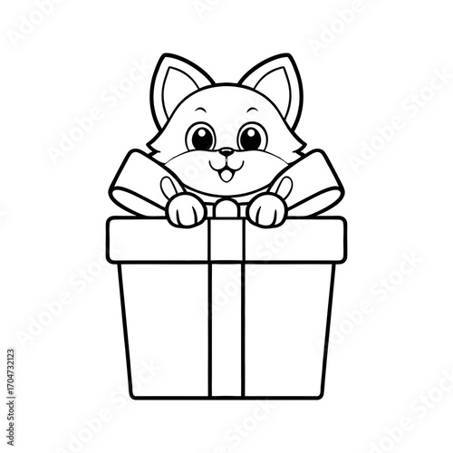 Cute Fox Coloring Page Cartoon Animal in Gift Box Illustration for Kids