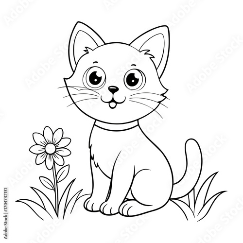 Cute Kitten Coloring Page Cartoon Cat Animal Illustration for Kids