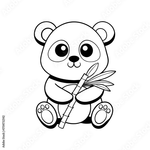 Cute Panda Coloring Page Baby Bear Eating Bamboo Illustration