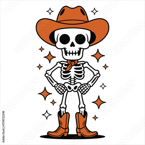 Cowboy Skeleton Vector Halloween Western Skull Illustration