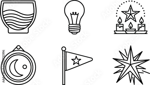 Icon set with star moon and light bulb vector