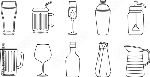 Outline drawing of different types of drinkware