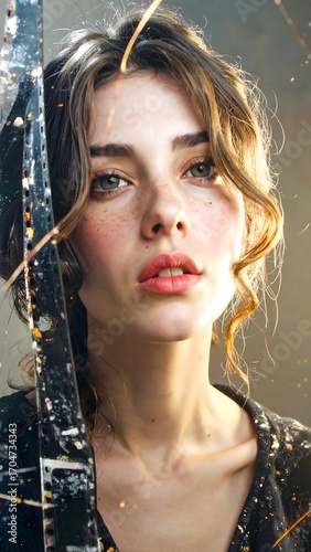 Close-up portrait of a woman with a tool
