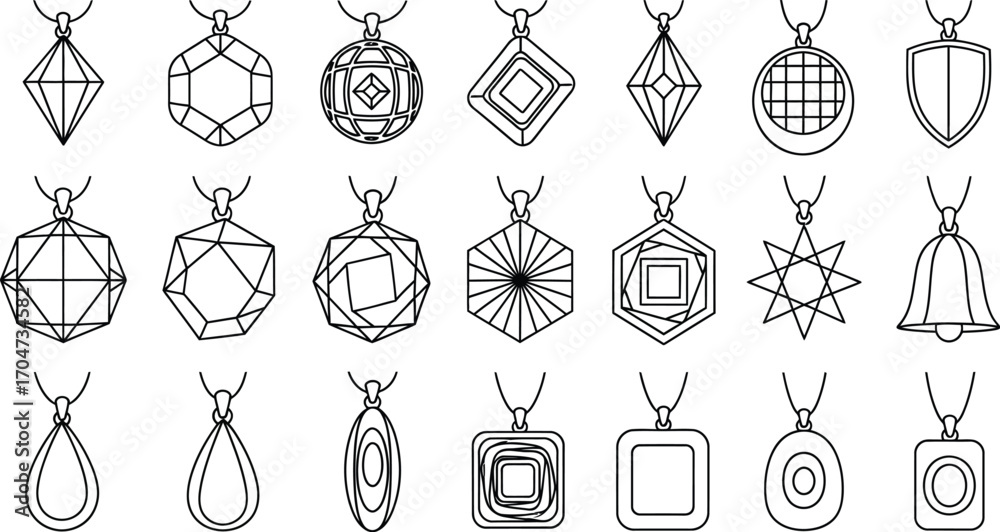 Fototapeta premium Necklace pendant designs jewelry vector outline