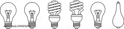 Light bulbs types vector illustration outline