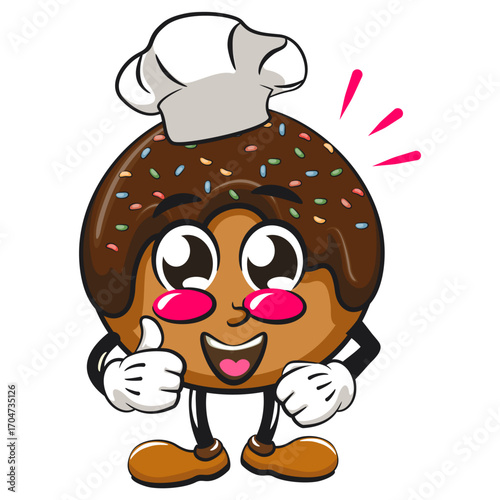 cute chocolate ball mascot character vector illustration as chef give thumbs up, work of hand drawn
