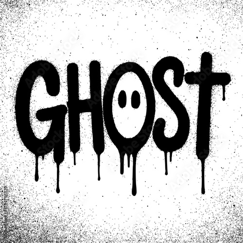 Spooky ghost graffiti dripping black paint for Halloween themed designs and posters