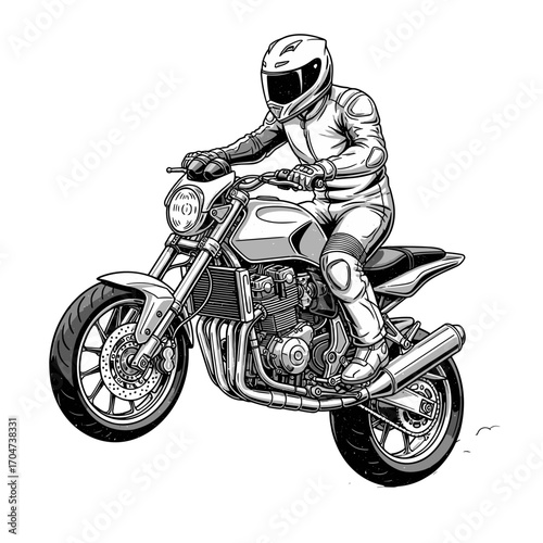 Motorcycle Rider in Full Gear on Classic Bike in Action