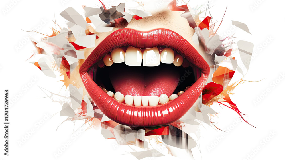 Obraz premium White Lips with Red Teeth Vector Illustration on white background