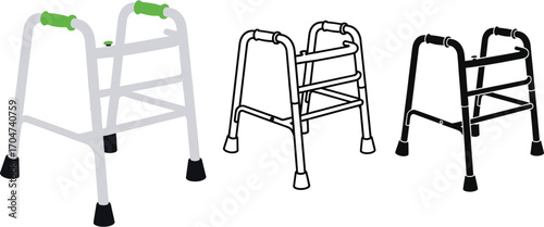 Three different styles of mobility walkers for assistance and support