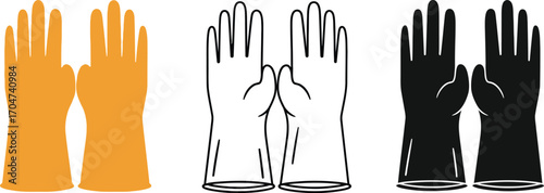 Set of three pairs of protective gloves in orange, white outline, and black