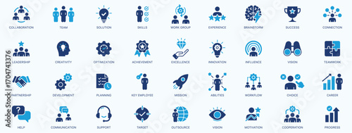 Teamwork icon set. Business team building, Work group and cooperation and collaboration icons minimal web icon set. Solid icons collection. Vector illustration