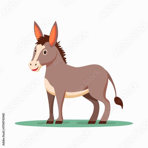 Donkey Standing Illustration in Flat Vector Farm Mammal Design
