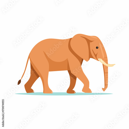 Elephant Walking Illustration in Flat Vector Wild Animal Safari Design
