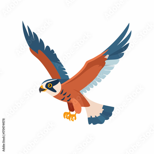Falcon Flying Illustration in Flat Vector Wild Bird Predator Design
