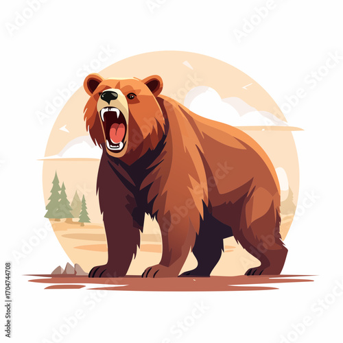 Bear Illustration in Flat Vector Wild Animal Forest Design
