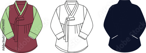 Traditional Korean hanbok garment styles displayed side by side