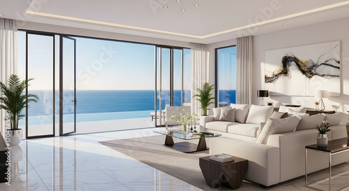 Wallpaper Mural Modern luxury living room with infinity pool view of the ocean and abstract Torontodigital.ca