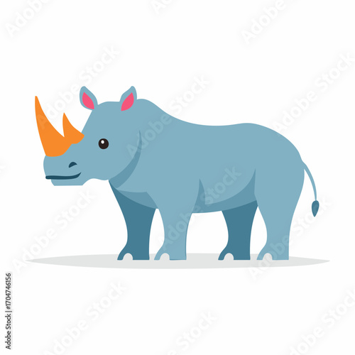 Rhinoceros Illustration in Flat Vector Wild Animal Safari Design
