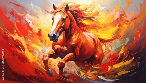 Stunning digital art of a majestic Fire Horse symbolizing 2026, the Year of the Fire Horse. Dynamic flames and a starry sky capture strength, passion, and prosperity in this epic fantasy scene.