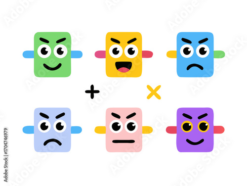 A collection of animated math symbols with expressions and personalities, like Pi, division, multiplication, subtraction, and addition symbols.
