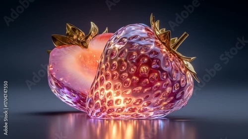 Two pink strawberries close up