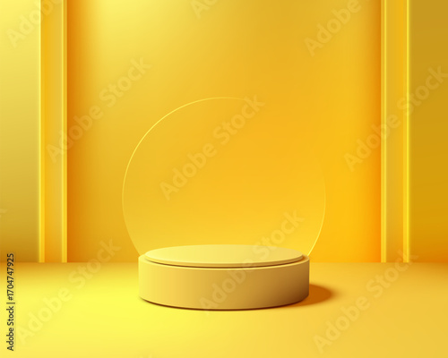 yellow 3d podium abstract background with modern minimalist stage for product display mockup showcase and elegant studio lighting design for presentation and exhibition projects