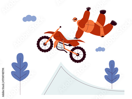 Man doing freestyle while riding trail. Extreme Sports illustration. Flat vector illustration concept.	

