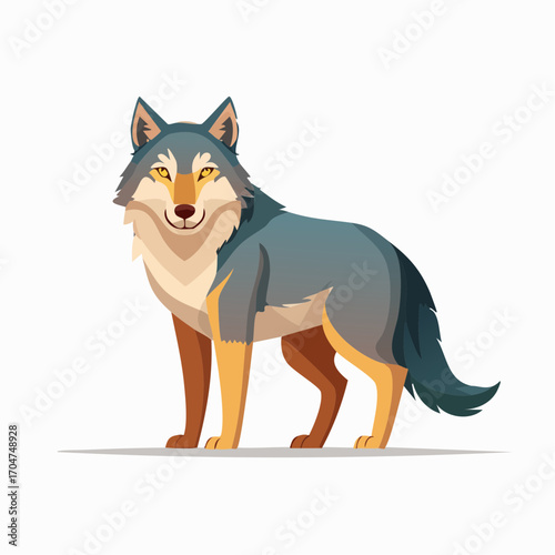 Wolf Illustration in Flat Vector Wild Animal Predator Design
