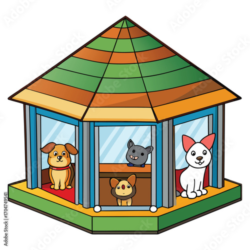 animal-shelter-vector-scene-isolated-on-pure-white.eps