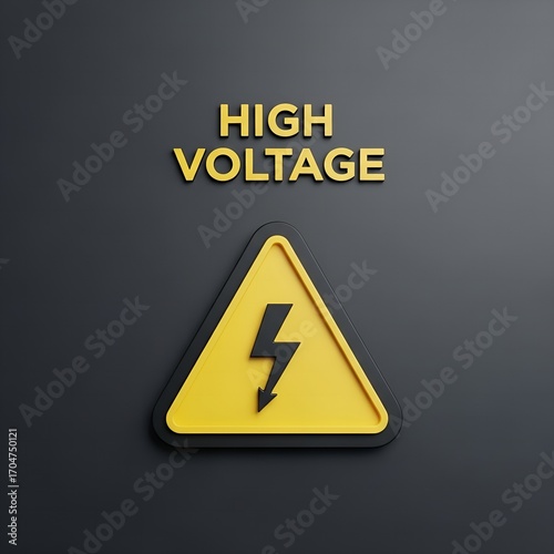 High voltage warning sign with lightning bolt symbol, electrical safety concept, danger ahead