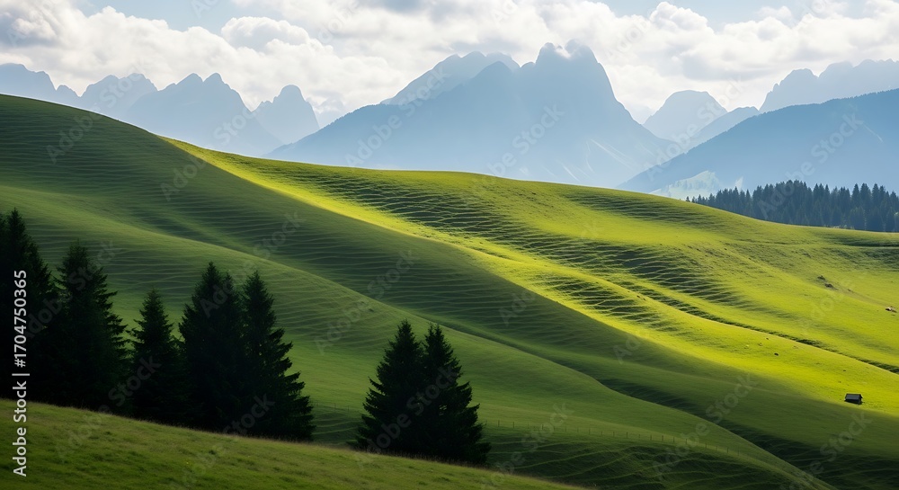 Fototapeta premium Green Hills Under Sunny Sky.