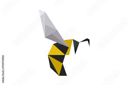 Polygon bee illustration, geometric low poly honey bee 
