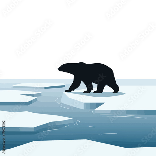 Minimalist Vector Illustration of Bear on Ice in Arctic Style with Cool Blue Tones