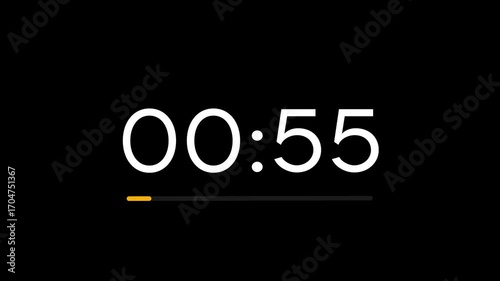 60 seconds simple countdown with Yellow line motion. 1 minute countdown on black screen 60 to 0 4k