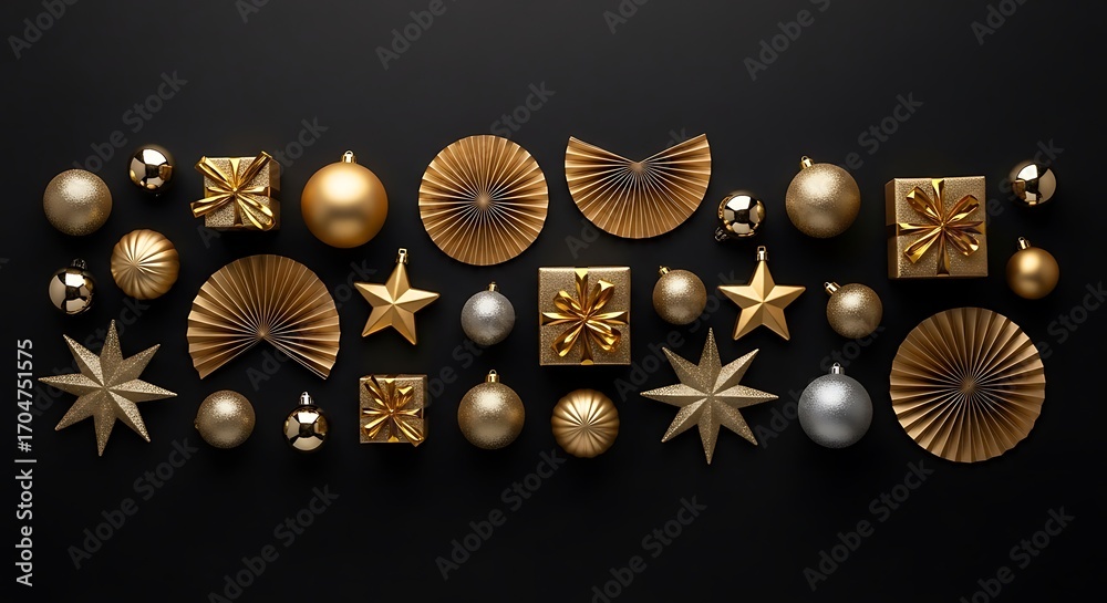 Naklejka premium Christmas Decorations on Black Background.