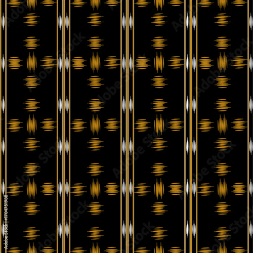 A digital design featuring repeated, symmetrical gold patterns resembling abstract starbursts a dark background