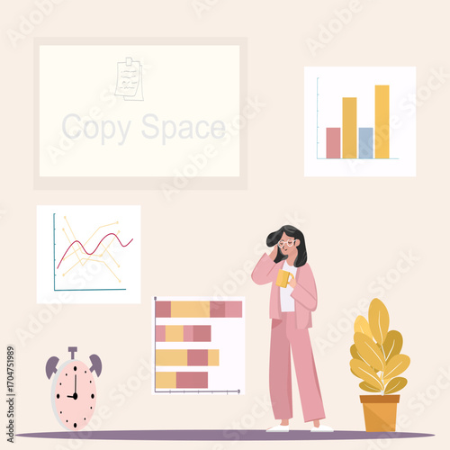 business woman working in office, Financial Pressure and Money Problem Concept