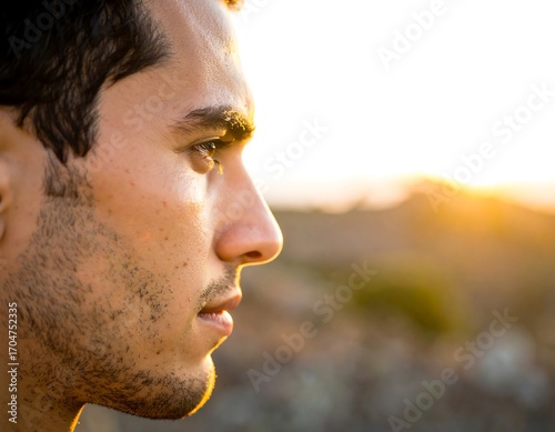 Close-up profile of a man at sunset