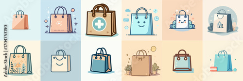 vector illustration of shopping bag set