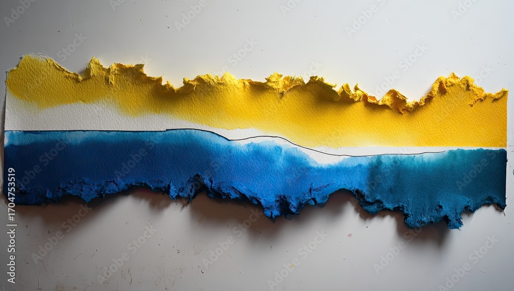 Fototapeta premium Ripped paper landscape, yellow and blue