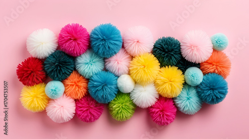 Wallpaper Mural Colorful soft pom pom balls on pink background Torontodigital.ca