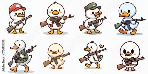military duck cartoon set vector illustration