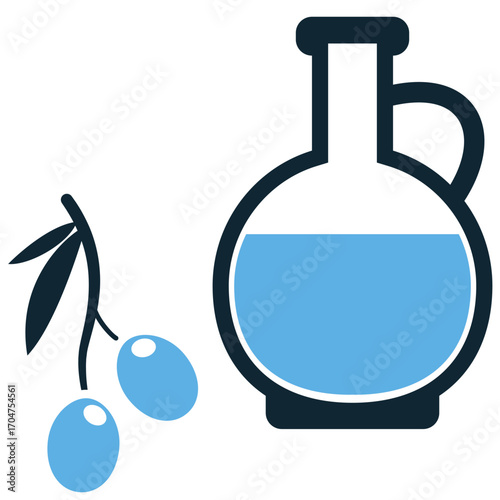 Olive oil icon vector. Ideal for cooking, health, and Mediterranean food themes. A simple, clear symbol representing a bottle of olive oil.